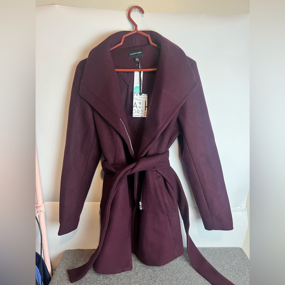 41 Hawthorn Burgundy Zip Up Belted Jacket - XL (NWT) Plum